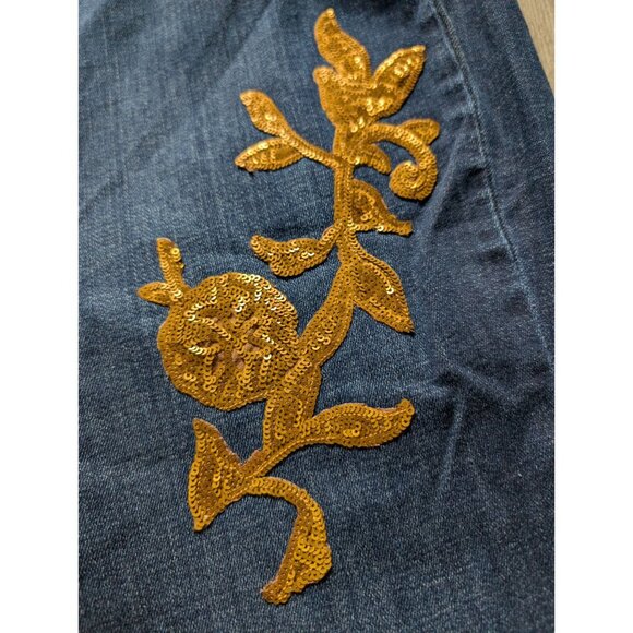 LOGO Straight Leg Denim Jeans W/ Gold Sequin Floral Embroidery Womens Plus 24W - Picture 3 of 7